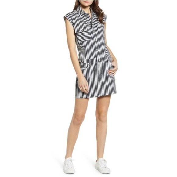 Anthropologie's Current/Elliot Railroad Stripe Sleeveless Jumpsuit Mini Dress - Picture 2 of 12